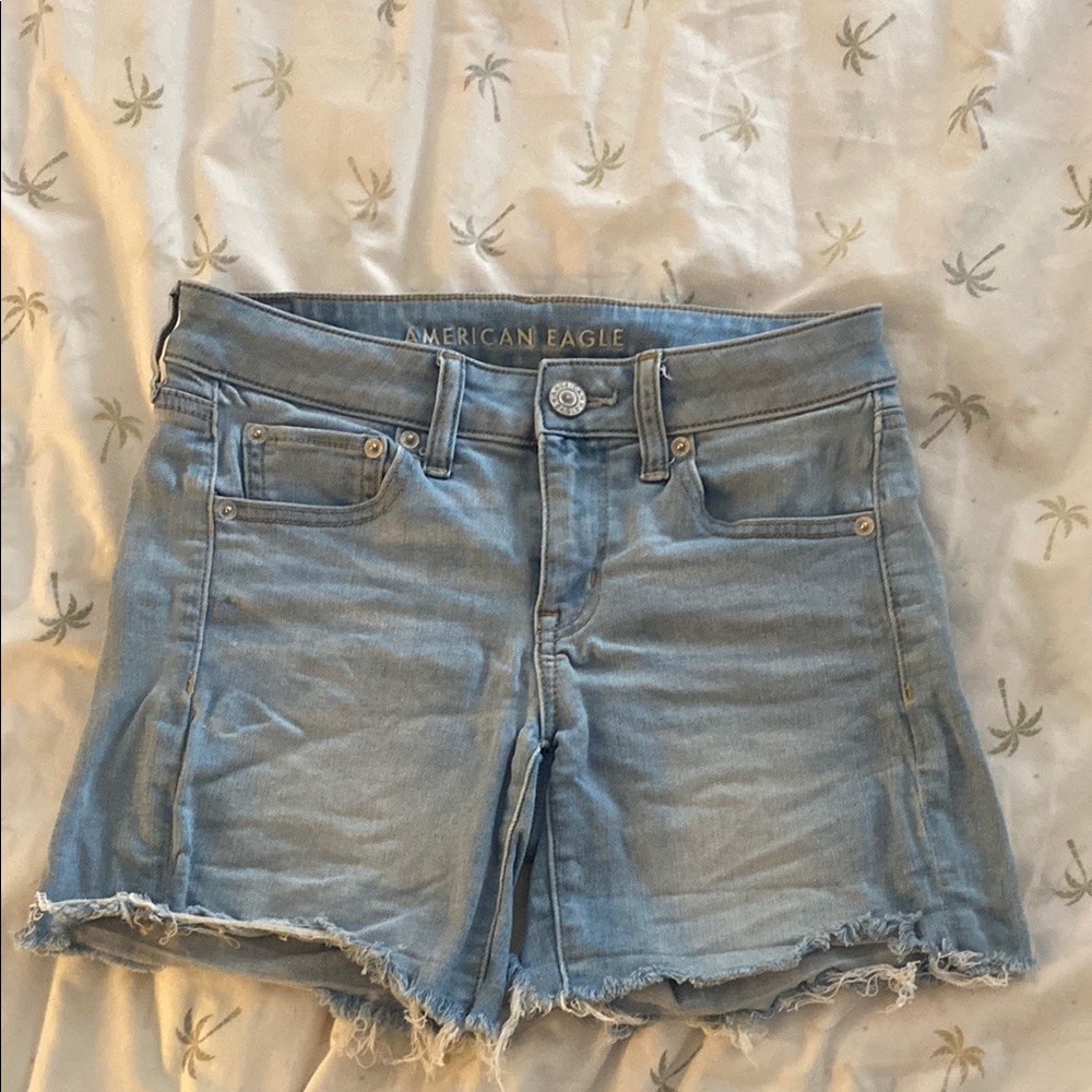 American Eagle Light Blue Denim MIDI Shorts 2